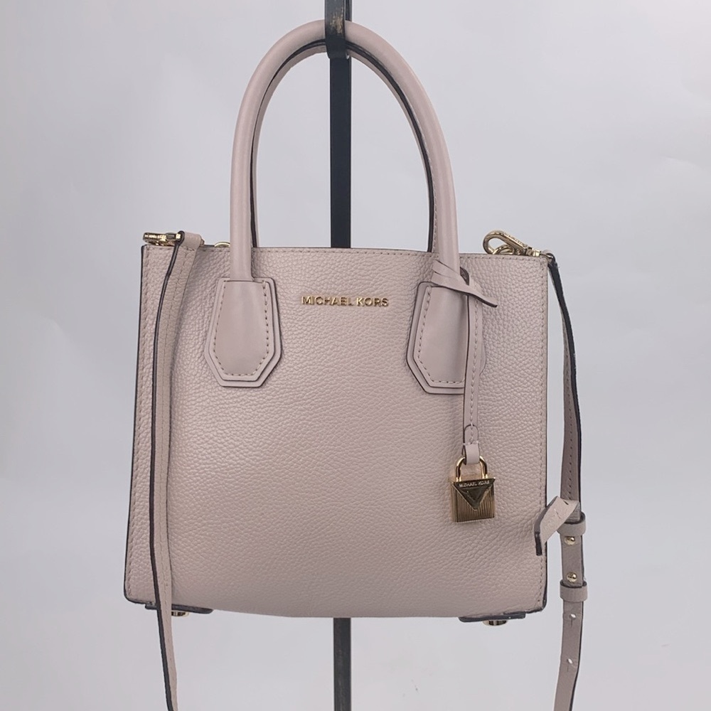 Michael Kors MK Blush Pink gold leather satchel crossbody Bag Lock Zip close